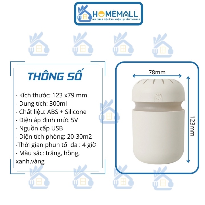 Máy phun sương tạo ẩm, máy xông tinh dầu hình nấm decor làm đèn ngủ tích hợp LED nhiều màu MX5