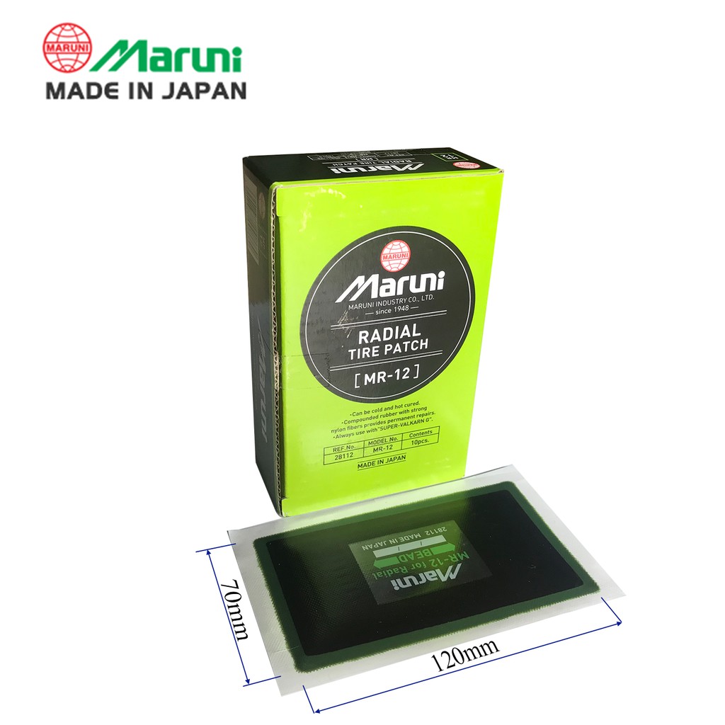 Hộp 10 miếng vá dùng cho lốp bố tròn (bố thẳng) MR-12 (70x120mm) - Maruni (Nhật bản)