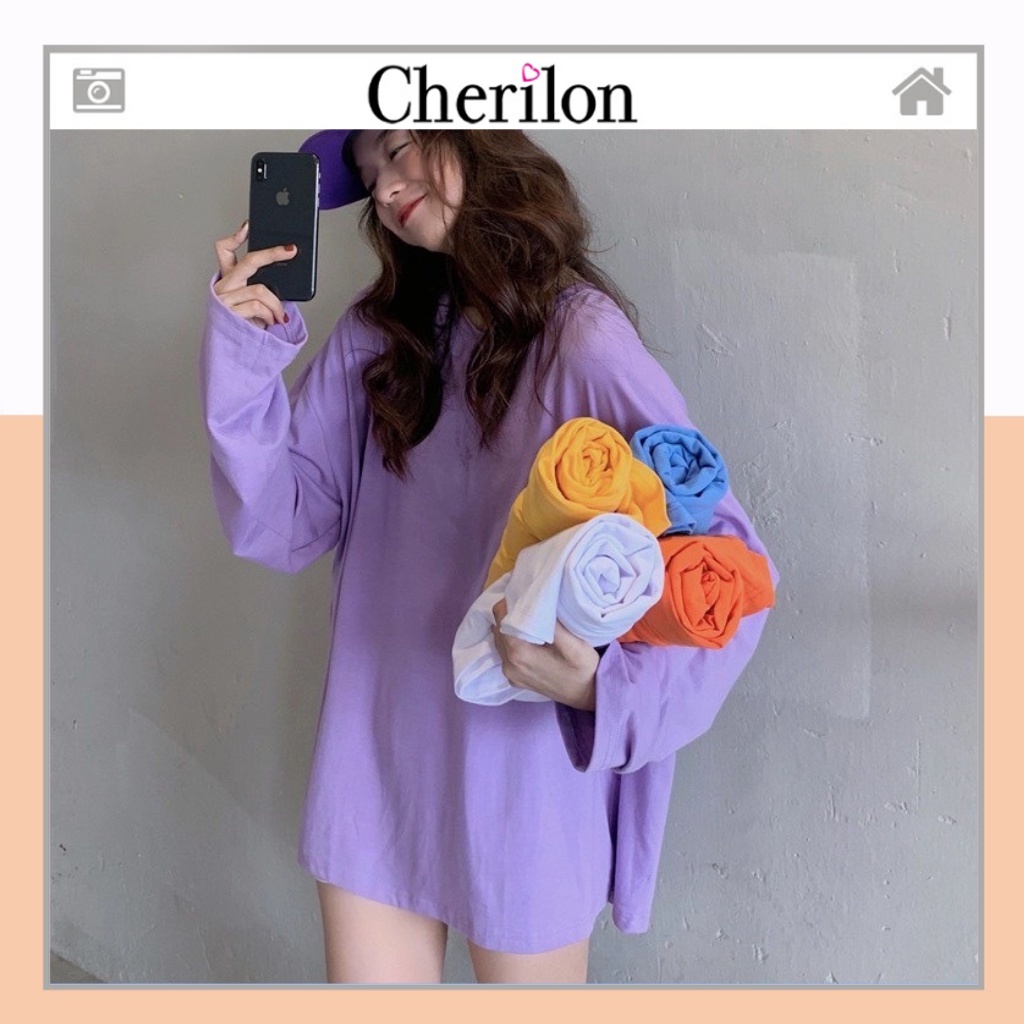 Áo thun trơn dài tay form rộng nam nữ phong cách Hàn Quốc ulzzang unisex cherilon - AD08