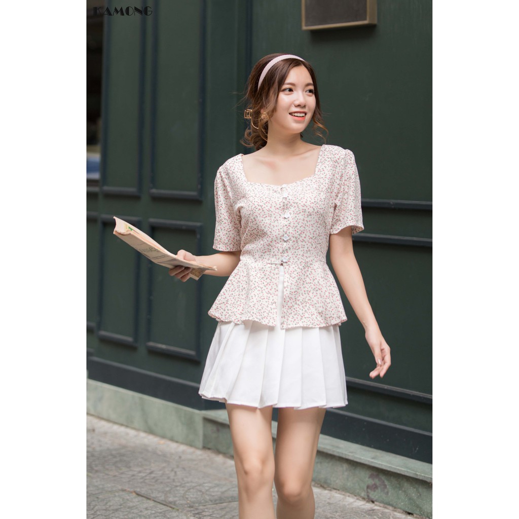 Áo hoa nhí cổ vuông tùng xoè KAMONG A106