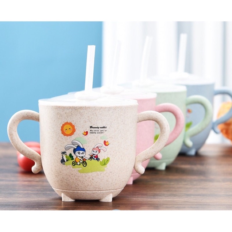 Cốc Uống Nước Lúa Mạch Kèm Ống Hút Cho Bé