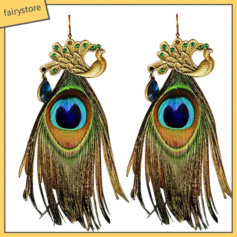 Hoa tai thiết kế kiểu dáng hình lông công phong cách Bohemia