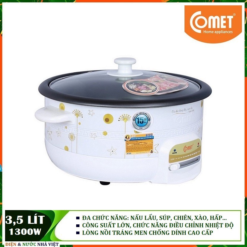 NỒI LẨU ĐIỆN 3,5 LÍT ĐA CHỨC NĂNG COMET CM7731 ( TIỆN DỤNG NẤU LẨU, SÚP, CHIÊN, XÀO, HẤP ... )