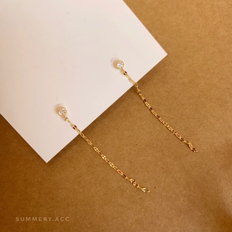 Khuyên tai bạc 925 SUMMERY dáng dài đính đá bông tai S925