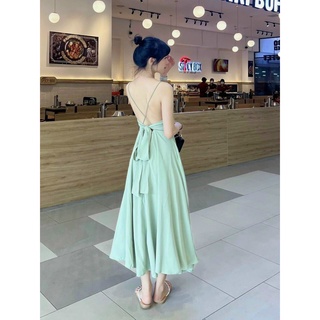 ✨BÁN SỈ✨Đầm hai dây buộc nơ lưng 2 màu trắng,xanh