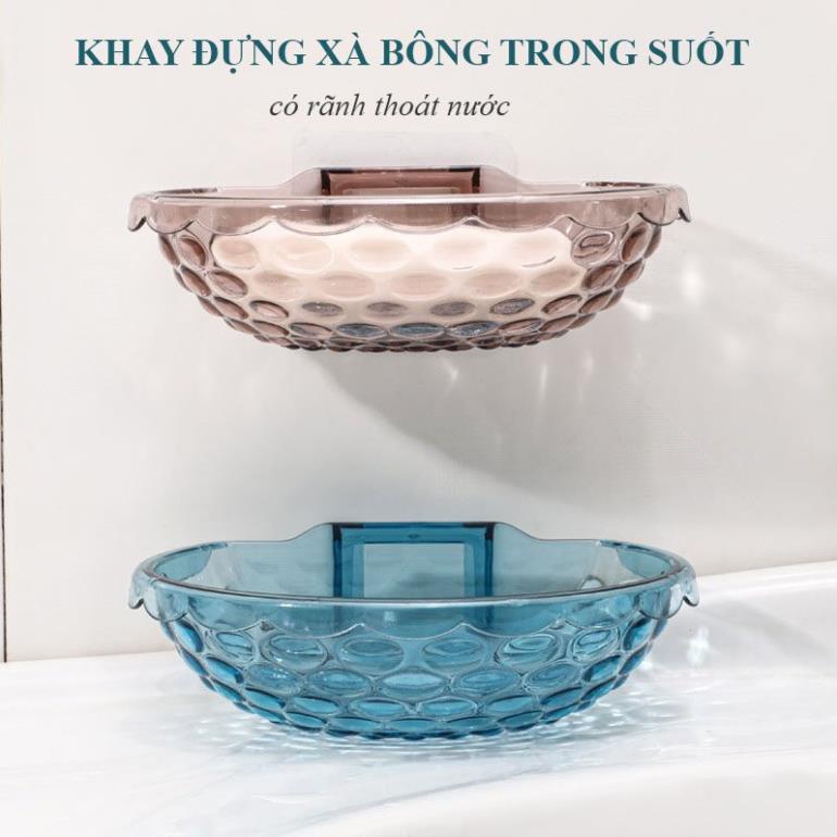 Khay Đựng Xà Bông, Kệ Để Xà Bông Trong Suốt Dán Tường Mẫu Mới Có Rãnh Thoát Nước