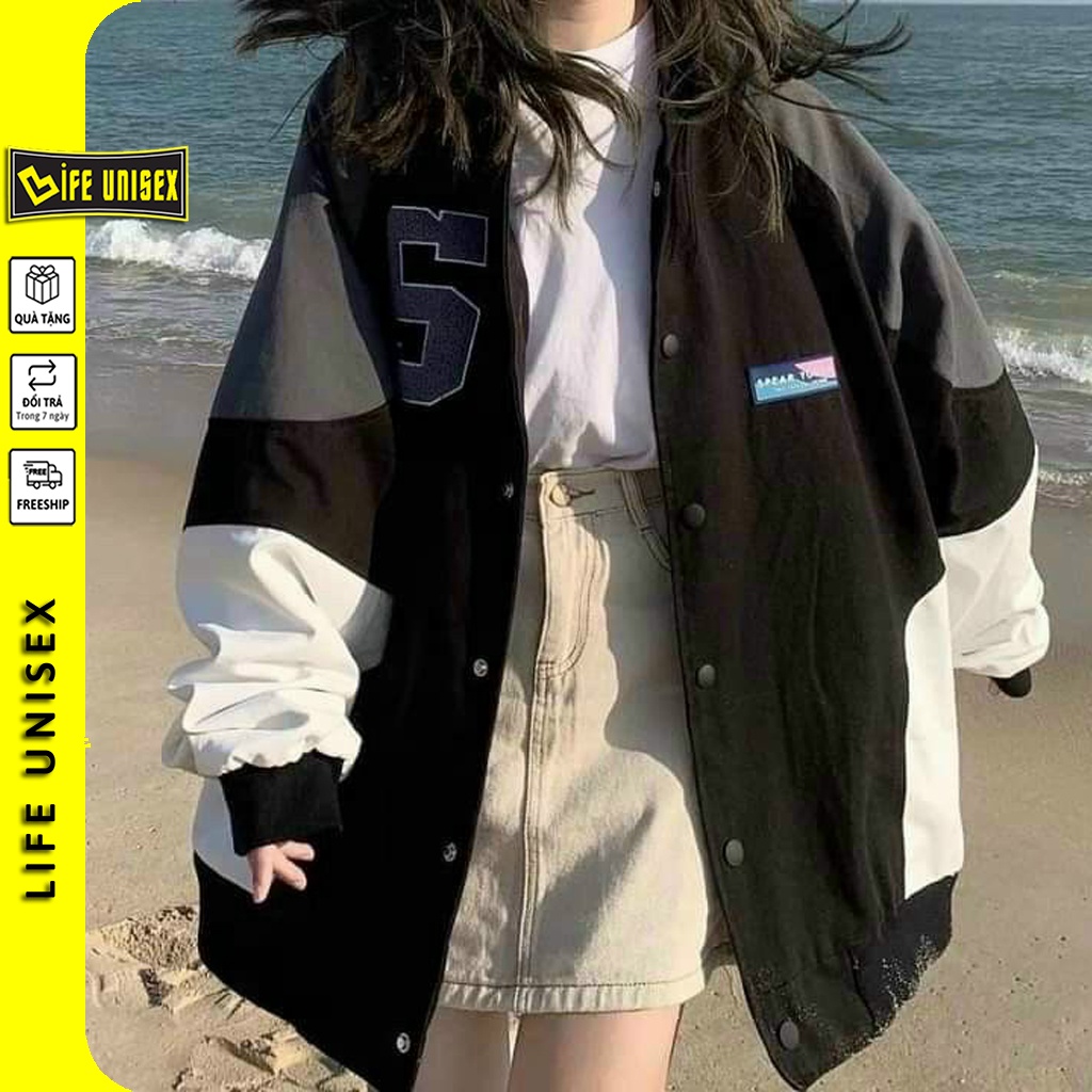 Áo Khoác Bomber Dù NUMBER 5 Nam Nữ Ulzzang Unisex Kiểu Bóng Chày Form Rộng 2 Lớp - LIFE UNISEX