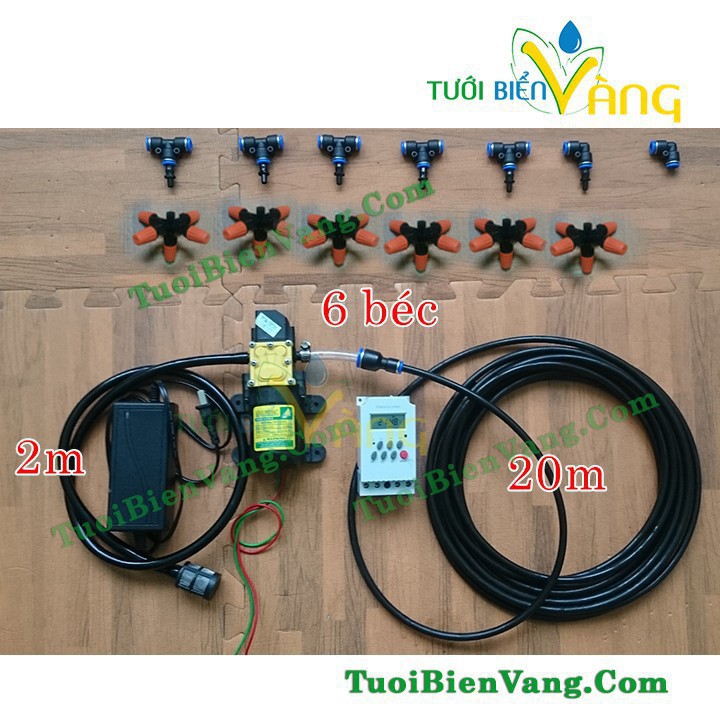 Trọn bộ phun sương 6 béc 5 cửa - Bơm, nguồn, hẹn giờ