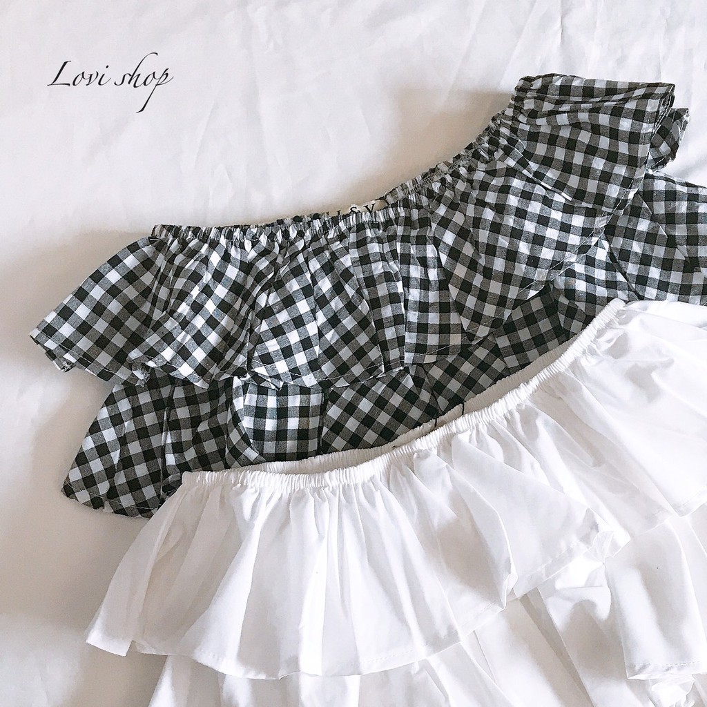 Áo crop 2 tầng. Trắng và caro [Lovi] | BigBuy360 - bigbuy360.vn