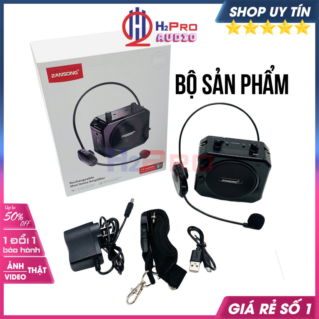Máy Trợ Giảng Không Dây, Loa Trợ Giảng Zansong M80 MAX Series 15W, Bluetooth, Đài Fm, Usb, Thẻ Nhớ, Pin Sạc-H2Pro Audio