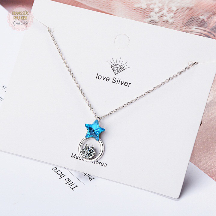 Dây chuyền nữ cách điệu sao xanh bạc ý S925 cực xinh, giá rẻ - DC86