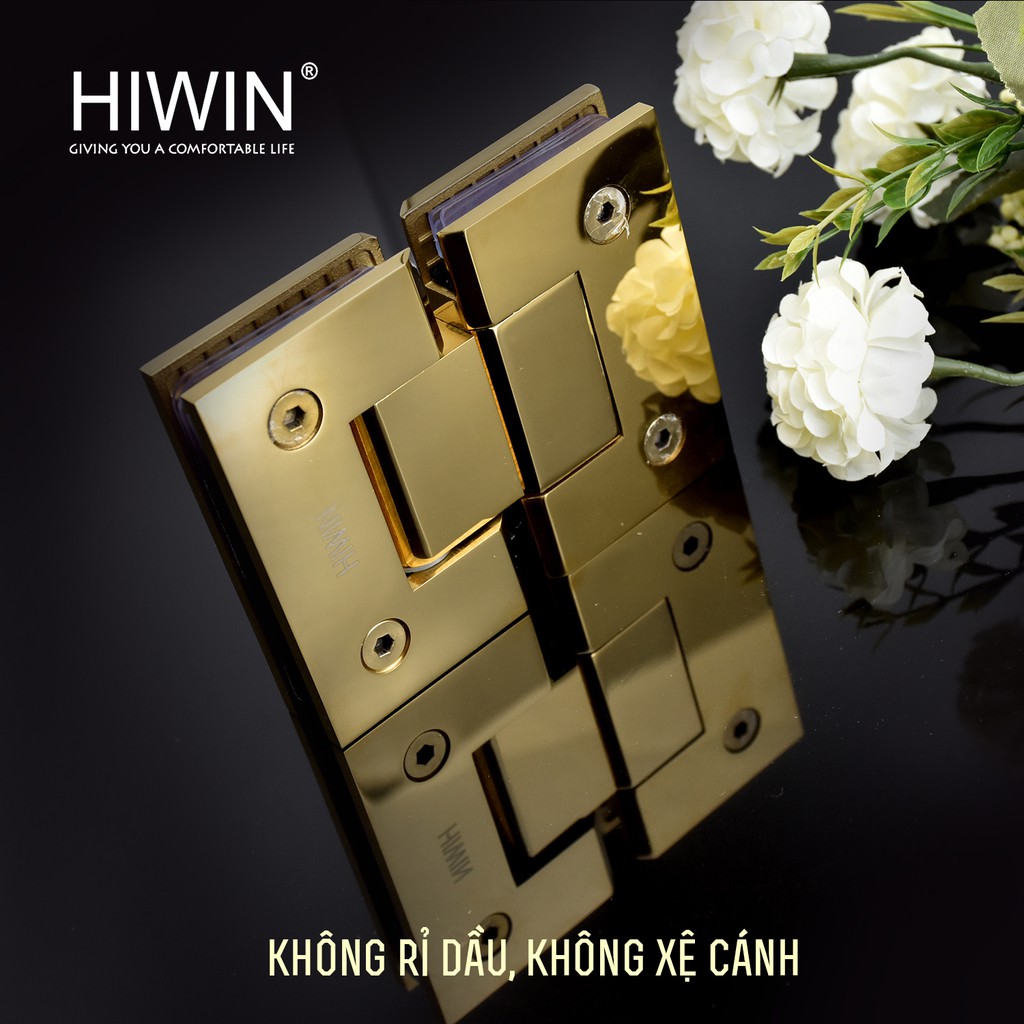 Bản lề 180 độ kính - kính cabin tắm inox 304 mạ vàng cao cấp cạnh thẳng Hiwin HG-012