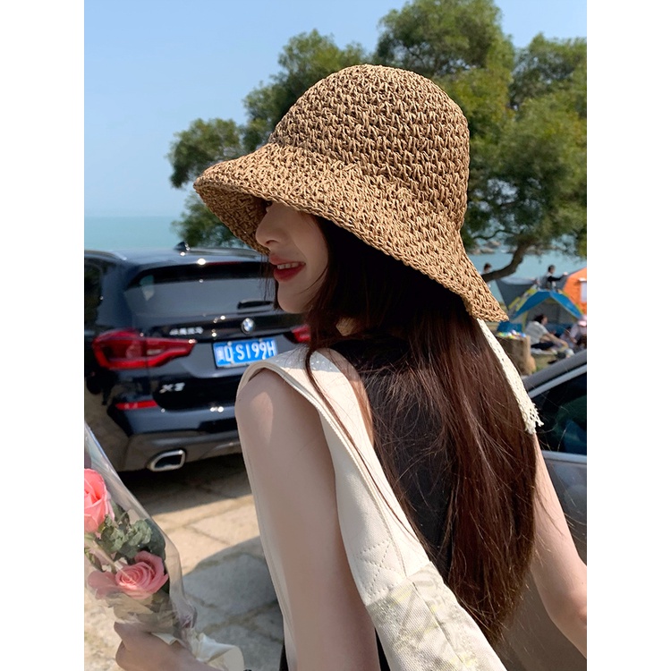 Nón Cói Rộng Vành Phối Nơ Thời Trang Đi Biển Cho Nữ