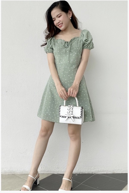 Đầm xanh Ngọc chấm bi