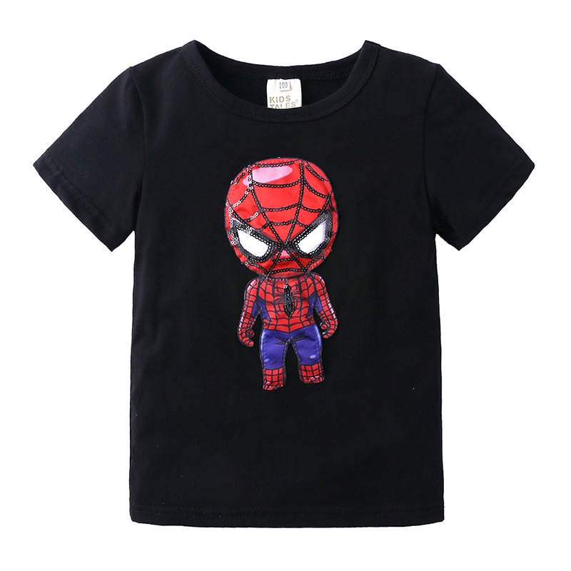Áo Thun Cotton Tay Ngắn Có Đèn LED Phát Sáng In Hình Spiderman Iron Man Dành Cho Trẻ Em