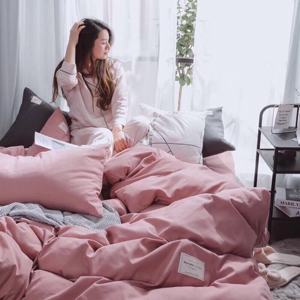 BỘ CHĂN GA GỐI COTTON TICI CAO CẤP ( CHĂN ĐÃ TRẦN BÔNG) HỒNG TRƠN - ĐỦ KÍCH THƯỚC