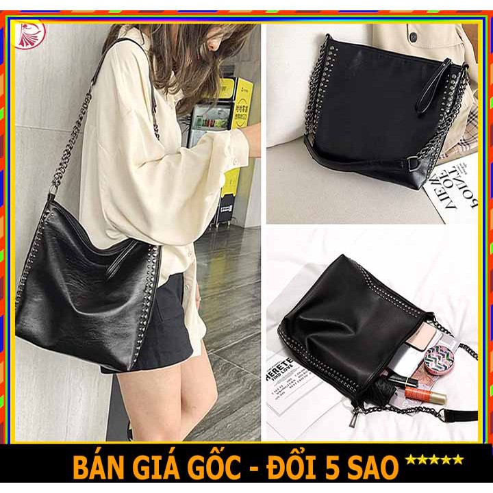❤️ BÁN SỈ ❤️ TÚI ĐEO CHÉO DA ĐEN NỮ VIỀN KẾT ĐINH TÁN - TÚI XÁCH TOTE DA TO ĐẸP