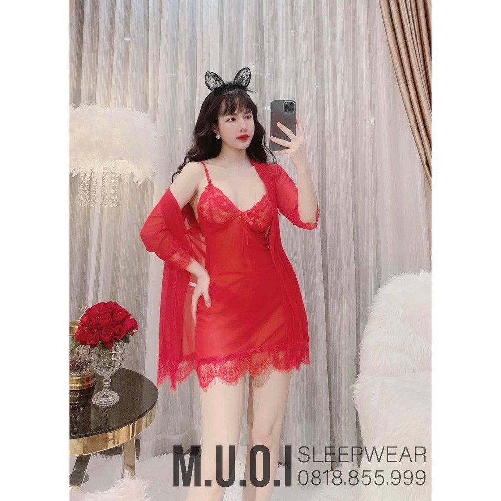 FREESHIP- SX 129 -Váy ngủ sexy - Đầm ngủ sexy ren voan mỏng có kèm áo choàng thắt dây QUẢNG CHÂU cao cấp - Hàng có sẵn
