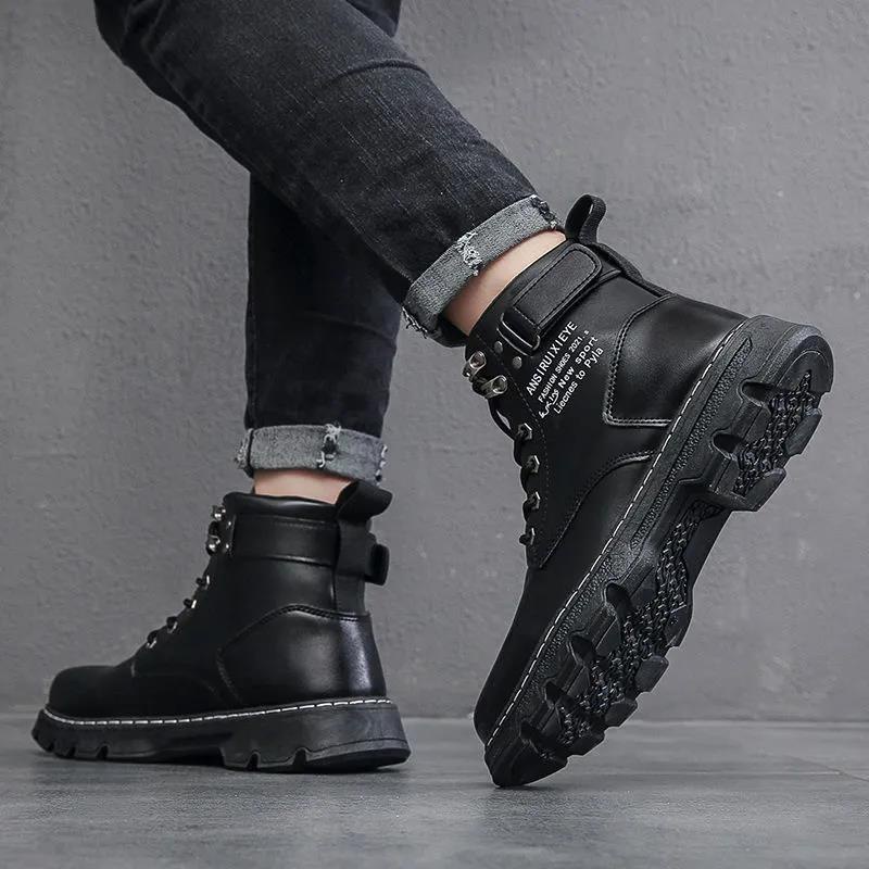 Đen Giày Bốt Martin Cổ Cao Thời Trang Mùa Xuân 2022 Cá Tính Cho Nam