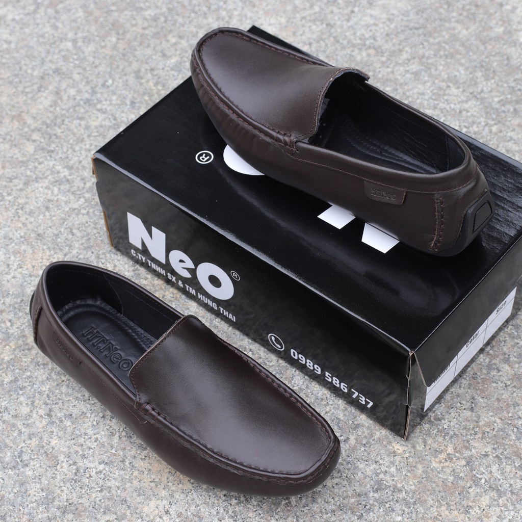 Giày lười nam da bò đẹp màu nâu trầm, đế mềm may chắc chắn  - HT.NeO 3865nau