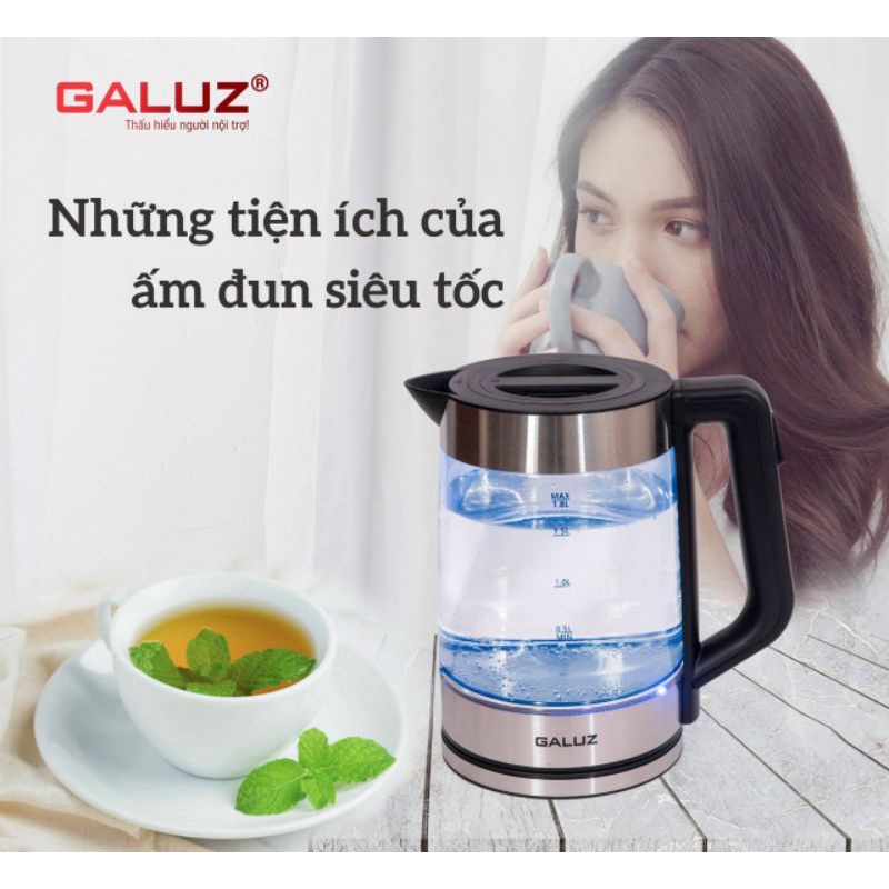 Ấm đun nước siêu tốc GALUZ GK01 - 1.8L, 1500w, đèn led (kèm lõi lọc inox)