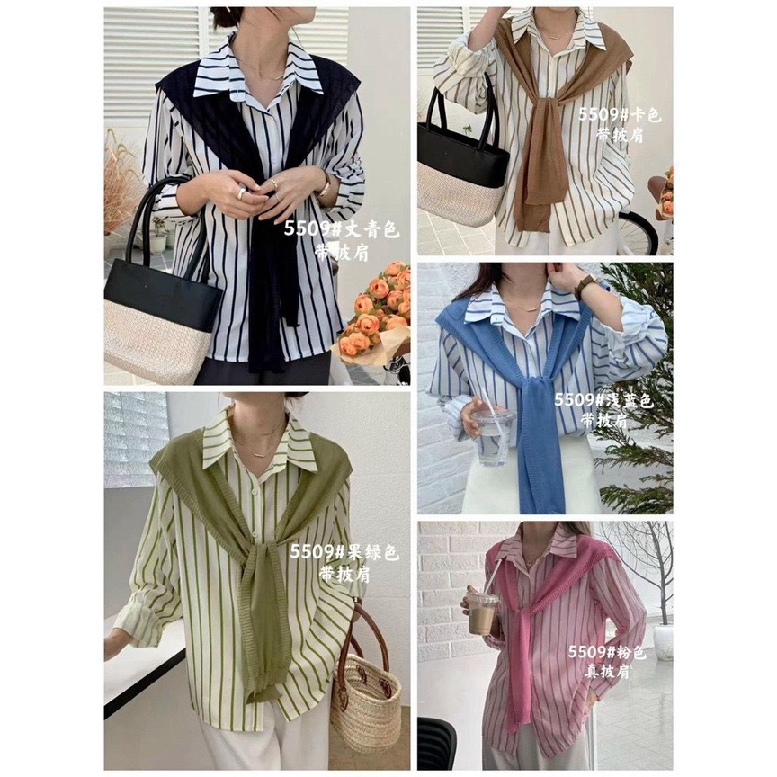 ✨BÁN SỈ✨Set áo sơ mi thô lụa kèm khăn len khoác rời 5 màu QUẢNG CHÂU