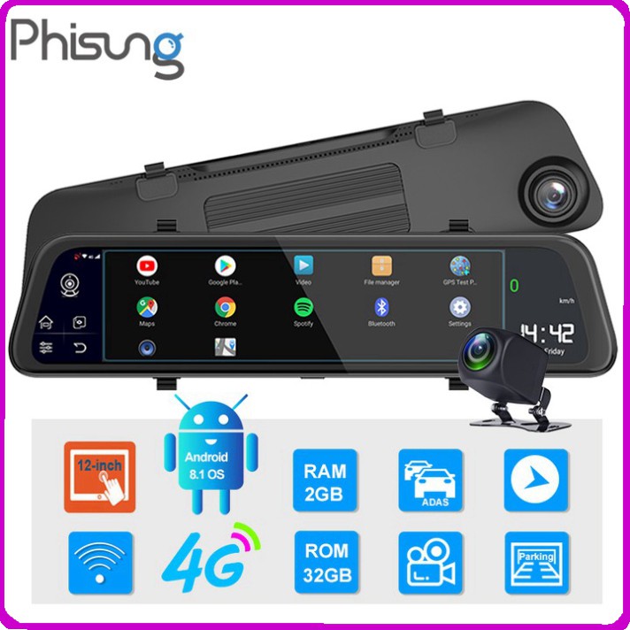 Sản phẩm Camera hành trình gương ô tô cao cấp Phisung:  Mã Z68 màn hình 12 inch, 4G, Wifi, GPS,... ..