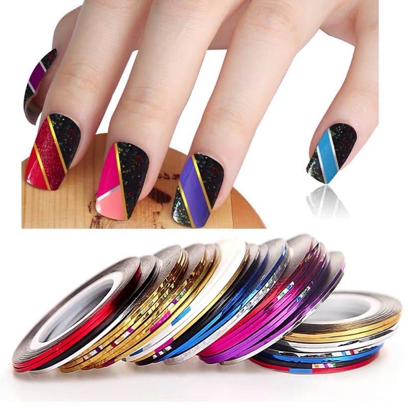 Set 12 cuộn băng dính kim tuyến trang trí móng