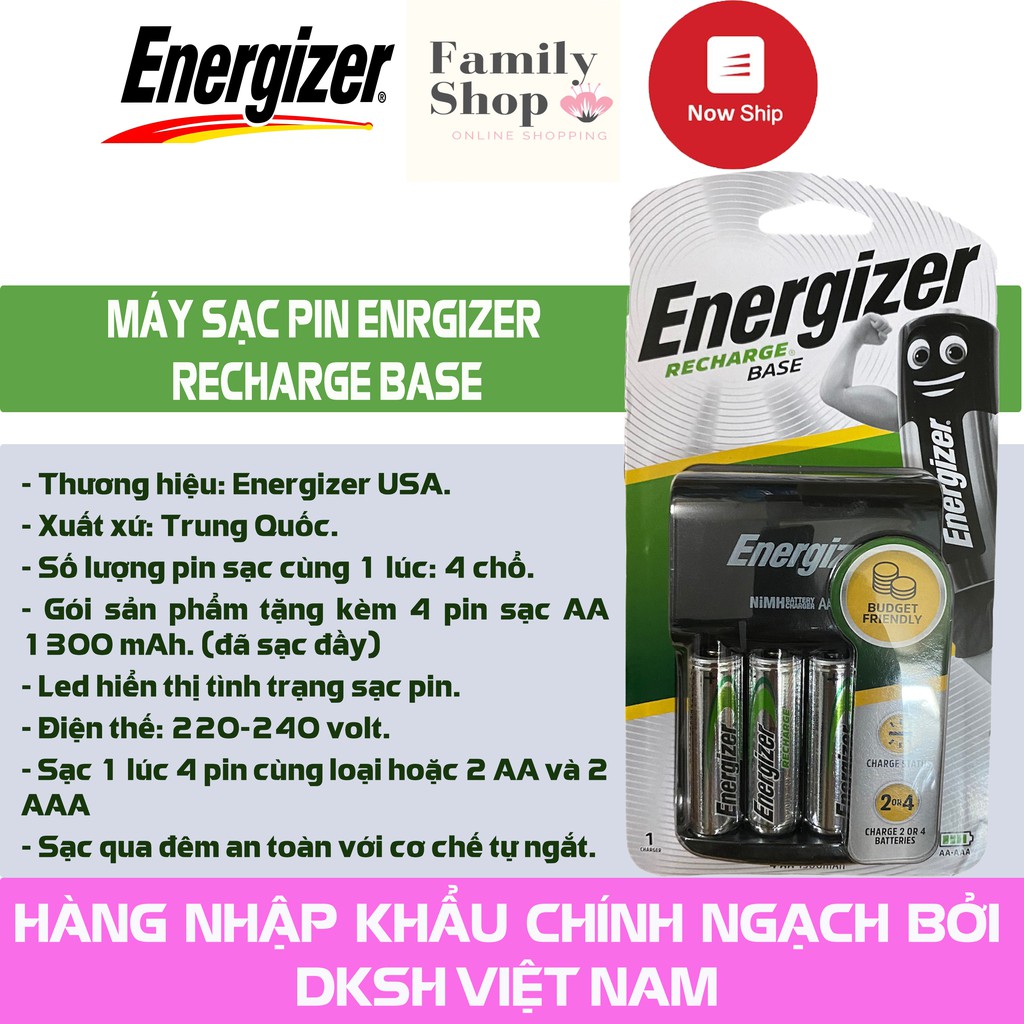 [Hàng Chính Hãng] Bộ Sạc Pin Energizer Base kèm 4 viên Pin AA 1300mAh