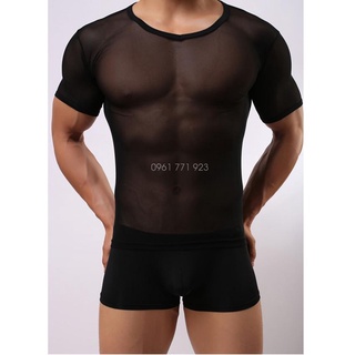 Áo lưới nam tay ngắn xuyên thấu sexy màu đen trắng Cao Cấp, Áo gym nam body áo lưới nam đi biển đẹp ngắn tay có bigsize