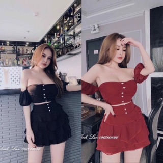 Sét áo trễ vai + chân váy và ảnh thật