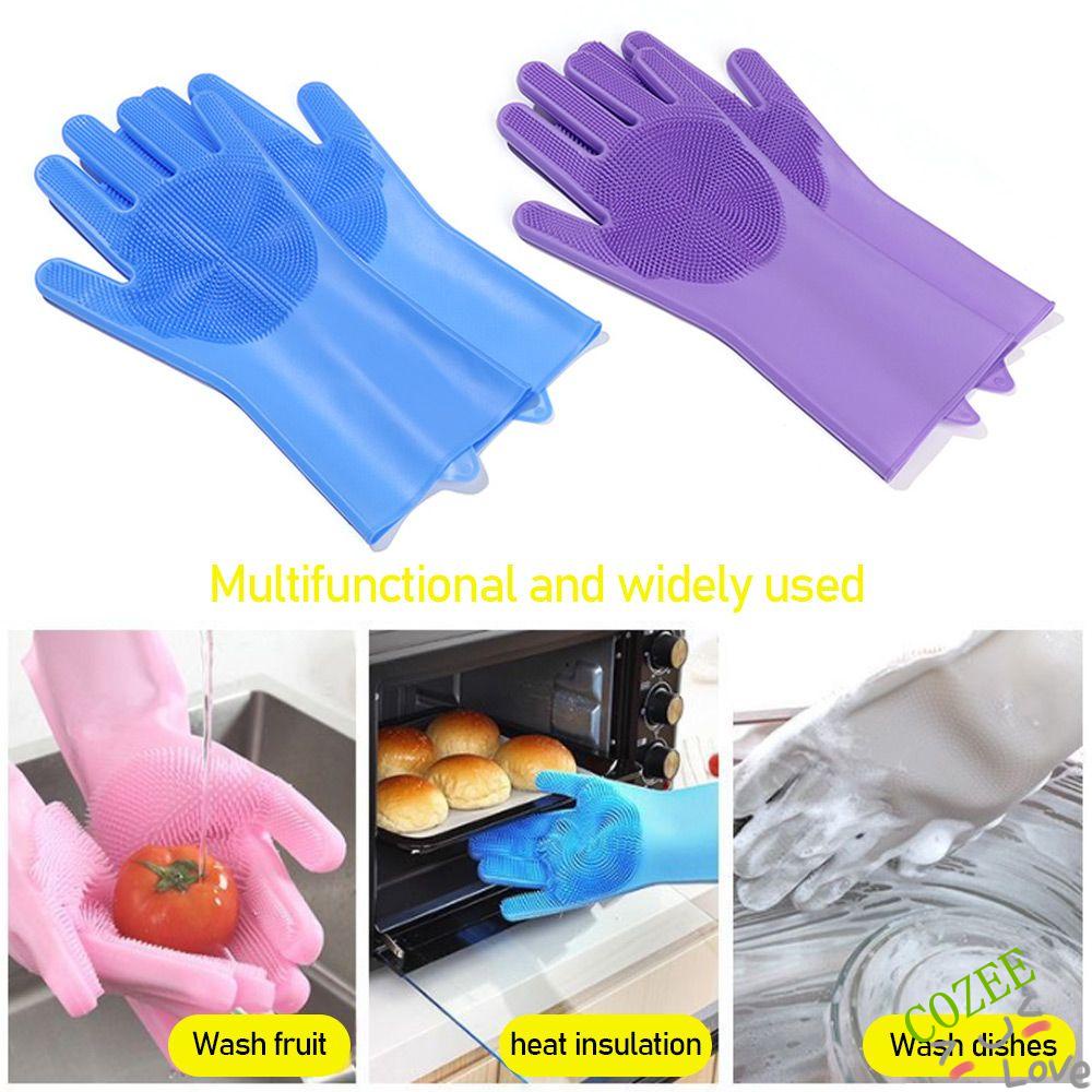 Set 2 Găng Tay Silicone Rửa Chén Đa Năng Chống Trượt Có Thể Tái Sử Dụng