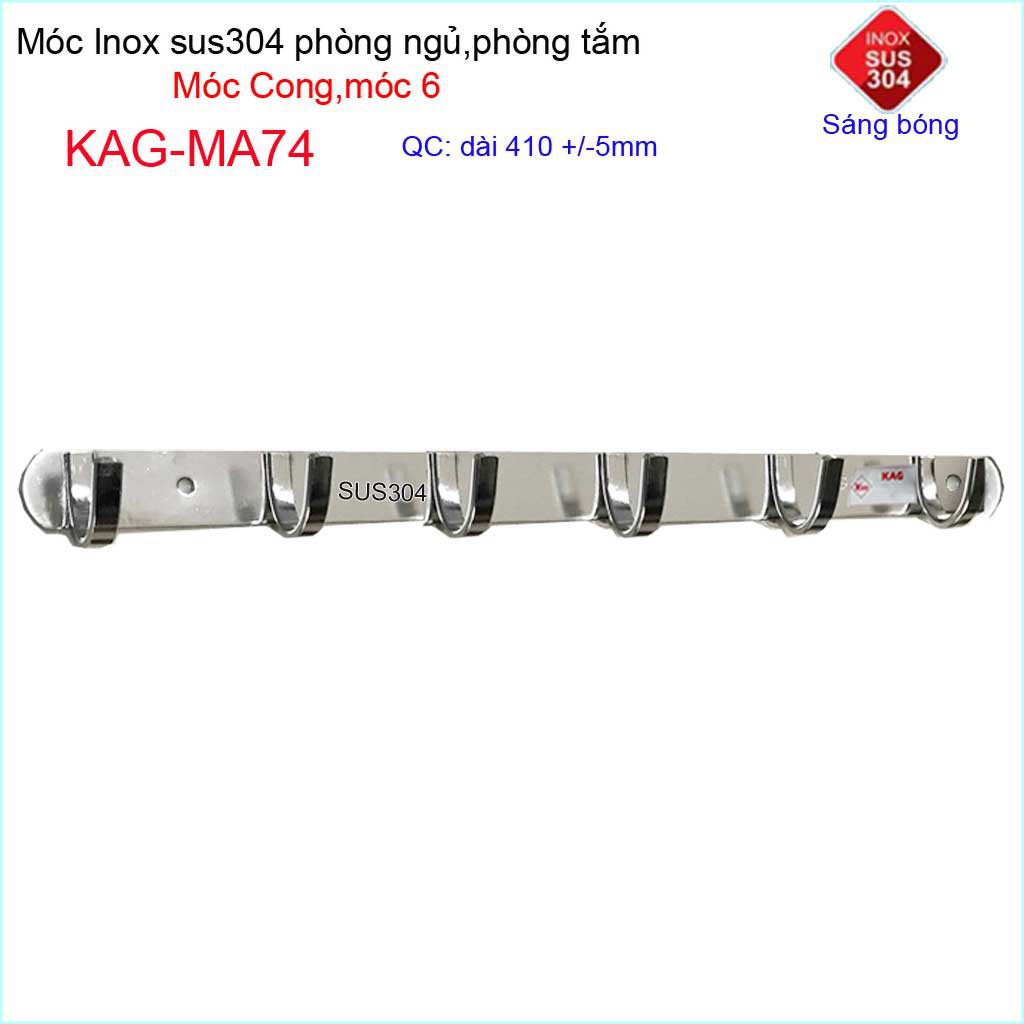 Móc cong treo quần áo inox 304 cao cấp dày, móc Kace 6 móc treo đồ nhà tắm KAG-MA74