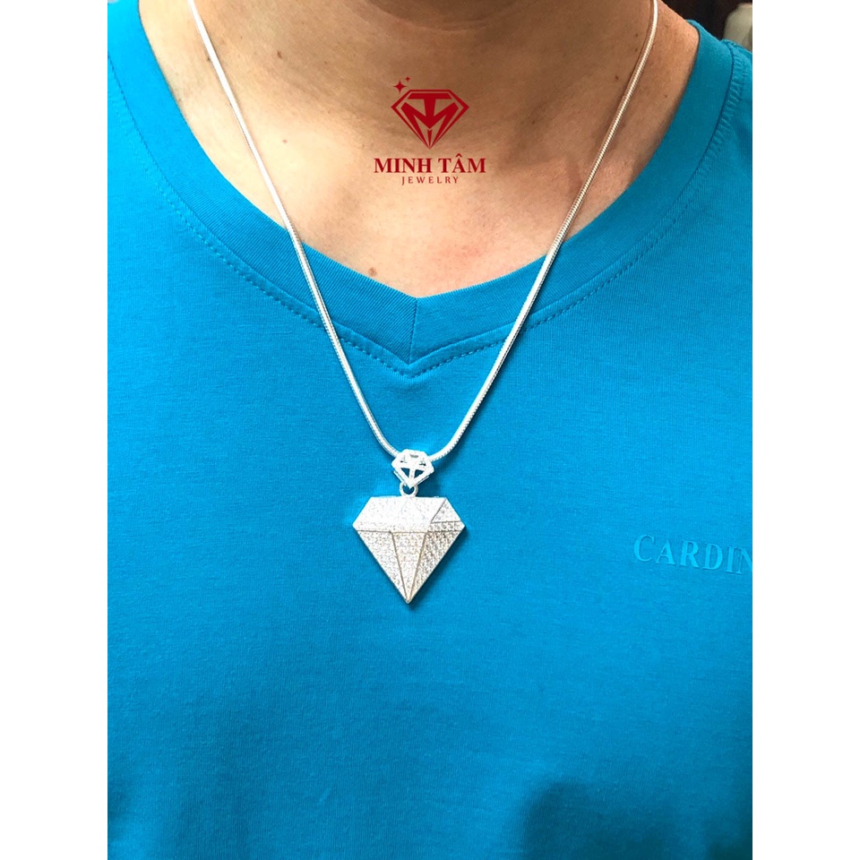 Mặt dây chuyền nam hình viên kim cương bạc ta,Bộ dây chuyền bạc nam hình kim cương-Minh Tâm Jewelry