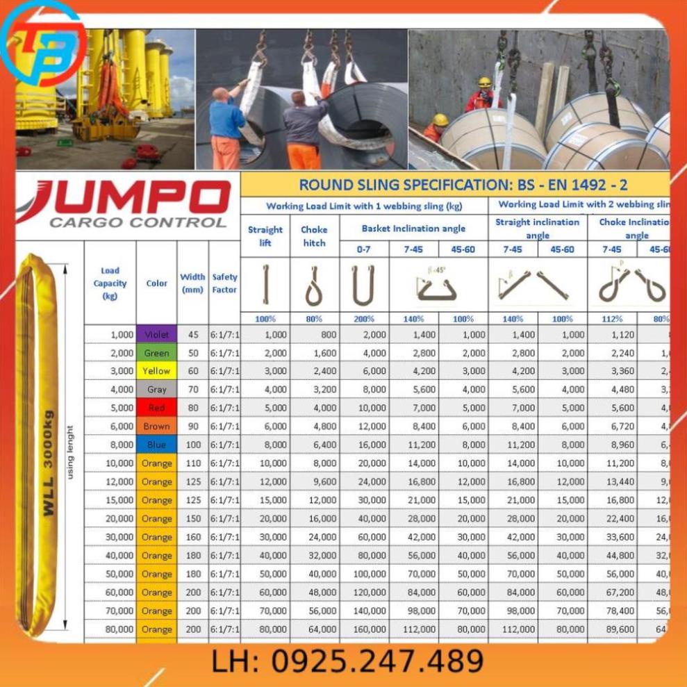 Dây cáp vải cẩu bản tròn [ 2 Tấn ] 4 Mét CÁP THÉP Thái Bình VinàN