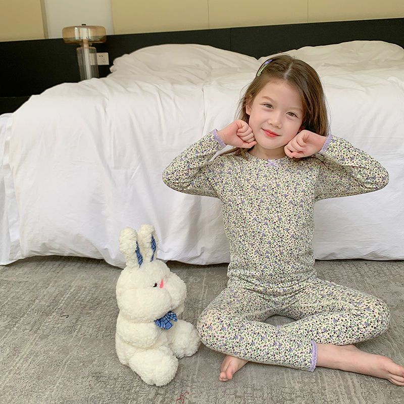 [Hàng Mới Về] Bộ Đồ Mặc Ở Nhà Bằng Cotton Nguyên Chất Thoáng Khí Thoải Mái Thời Trang Mùa Thu Cho Bé Gái