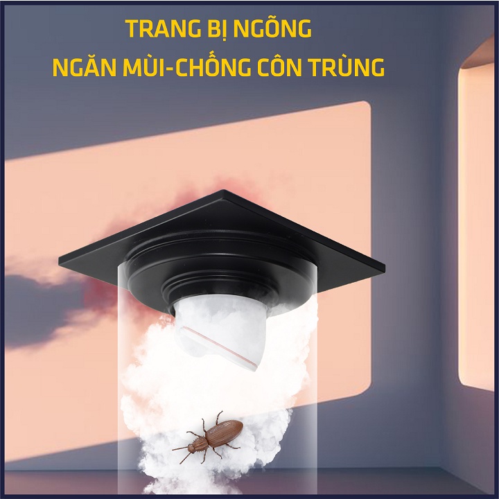 Phễu thoát sàn chống mùi hôi thoát nước nhanh đồng mạ đen kích thước 100x100mm HIWIN FD-1101B