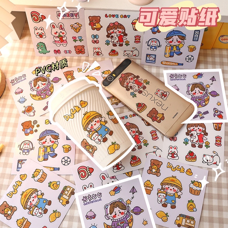 Sticker Trong Suốt Gấu Thỏ Siêu Dễ Thương Trang Trí Đồ Dùng