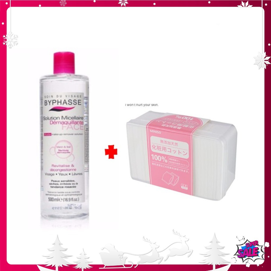 Combo Tẩy Trang Byphasse + Bông Tẩy Trang Miniso
