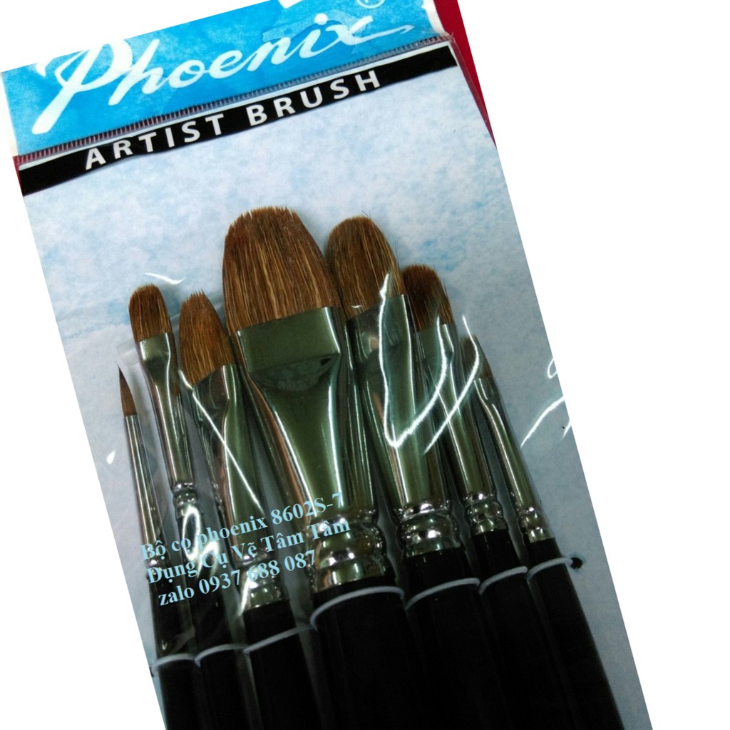 [ TÂM TÂM ]-Bộ cọ vẽ Phoenix 8602S-7 - cọ lông sóc - (Cọ oval và đầu nhọn)-