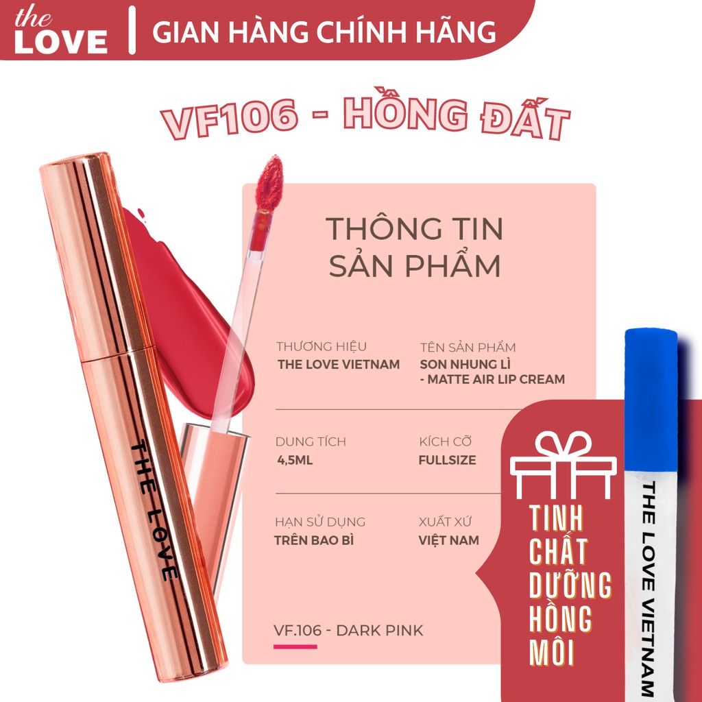 [Deal sốc] Son Không Chì THE LOVE Hồng Đất Bền Màu  Chính Hãng 4ml