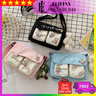 Túi Đeo Chéo Nữ Cỡ Lớn Phối Màu Vải Canvas Chống Nước Tiếng Nhật Siêu Dễ Thương Dành Cho Nữ