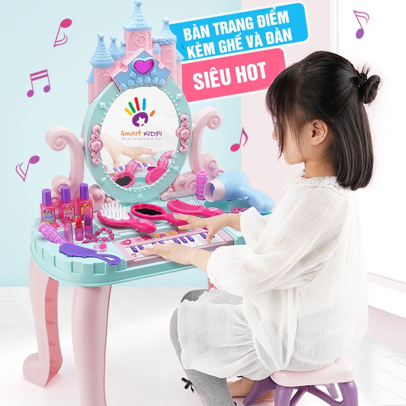 ĐỒ CHƠI BÀN TRANG ĐIỂM CÔNG CHÚA CỠ TO, KÈM GHẾ VÀ ĐÀN PIANO ÂM THANH ÁNH SÁNG