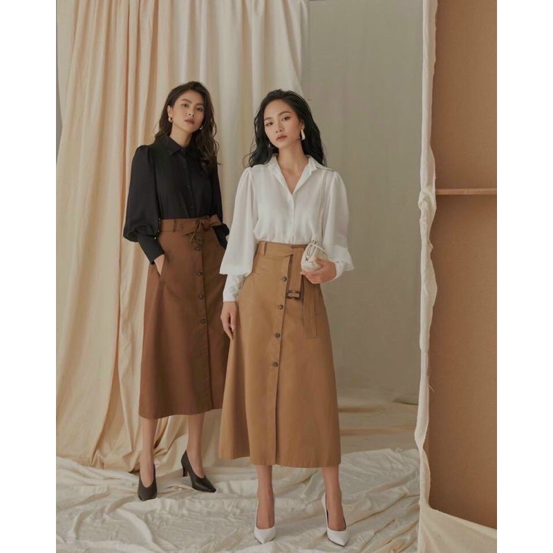 CHÂN VÁY MIDI ZR KÈM BELT