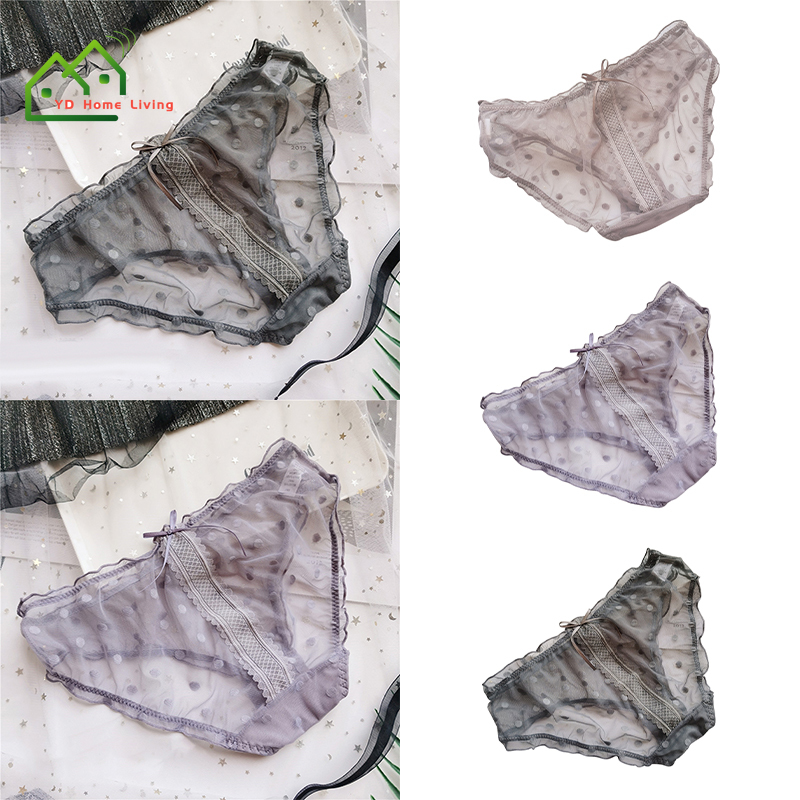 Quần lót phối ren lưng thấp họa tiết chấm bi phong cách retro cho nữ