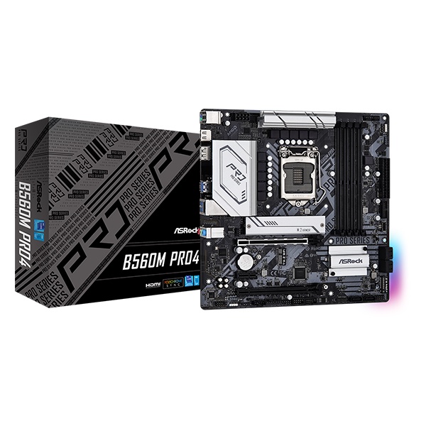 Bo mạch chủ Main ASROCK B560M PRO4 Intel B560/Socket 1200/m-ATX/4 khe Ram DDR4 - Hàng chính hãng - Bảo hành 36 tháng