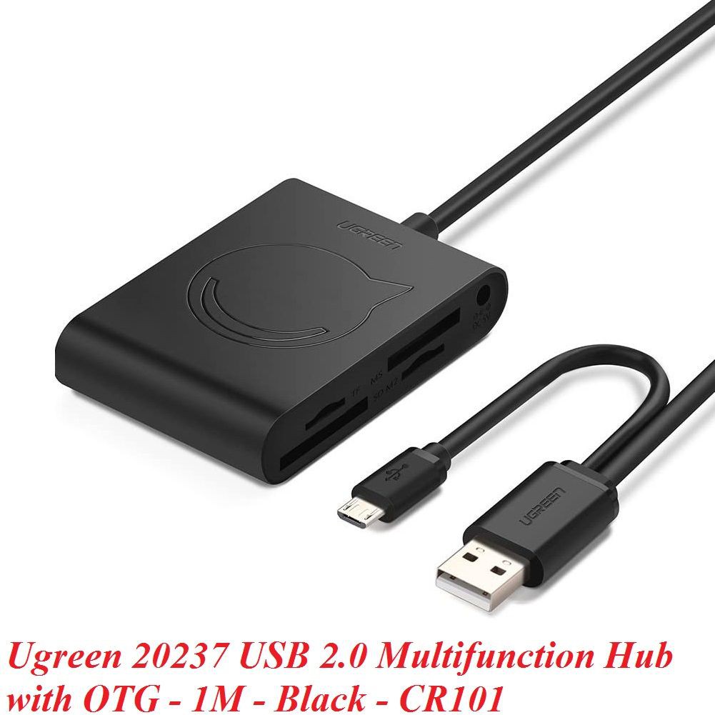 Ugreen 20237 1M màu đen hub USB 2.0 đa năng cho pc có thêm chức năng OTG cổng micro cho android CR101