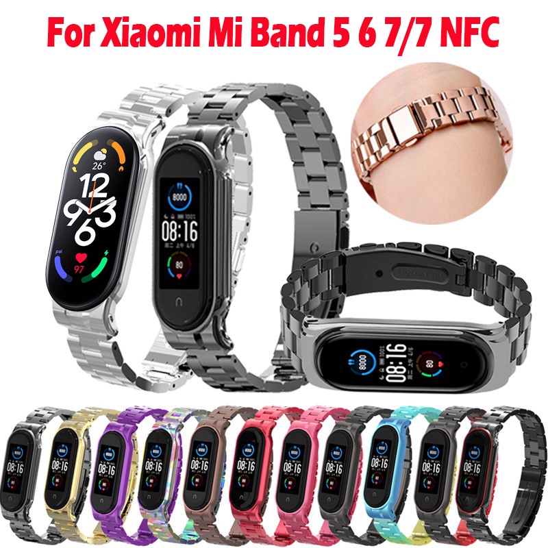 Dây Đeo Thay Thế Chất Liệu Kim Loại Dạng Lưới Thời Trang Cho Xiaomi Mi Band 7 7 NFC miband 5 6