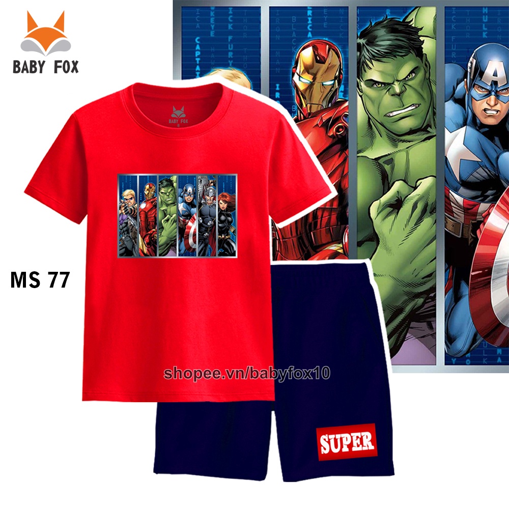 Bộ thun bé trai 100% cotton loại tốt, thương hiệu BABY FOX, hình siêu anh hùng, người sắt h