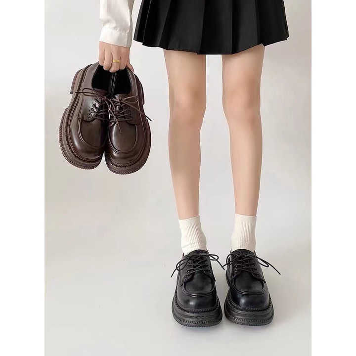 Giày Da Mũi Tròn Phong Cách Retro Anh Quốc 2023 Cho Nữ